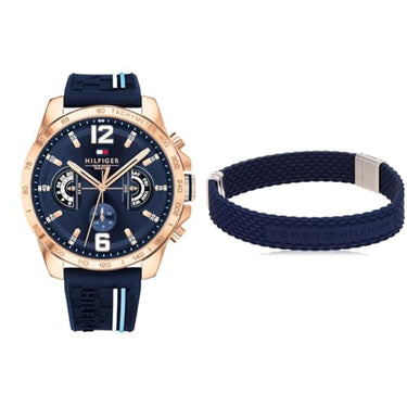 Tommy Hilfiger Multi Zifferblatt Quarz Uhr für Herren mit Marinblaues Silikonarmband - 1791474 & Jewelry Armband für Herren aus Silikon - 2790239 im Sale